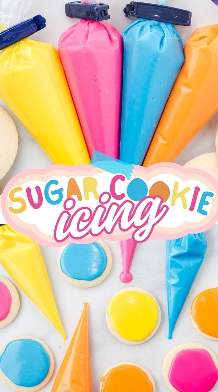 Bright colored sugar cookie icing in piping bag