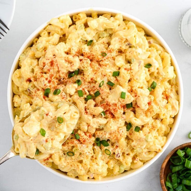egg pasta salad in a bowl.