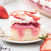 Strawberries and Cream Poke Cake feature image