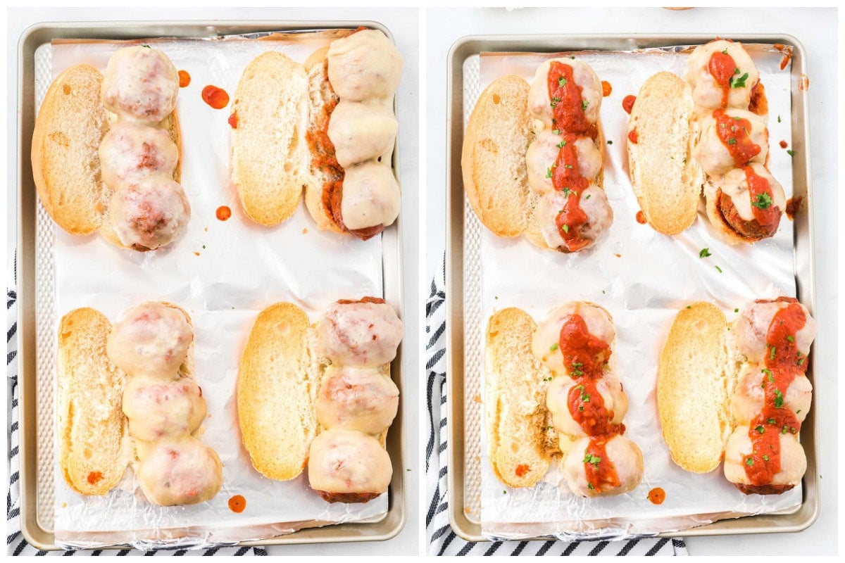 meatball subs in baking sheet