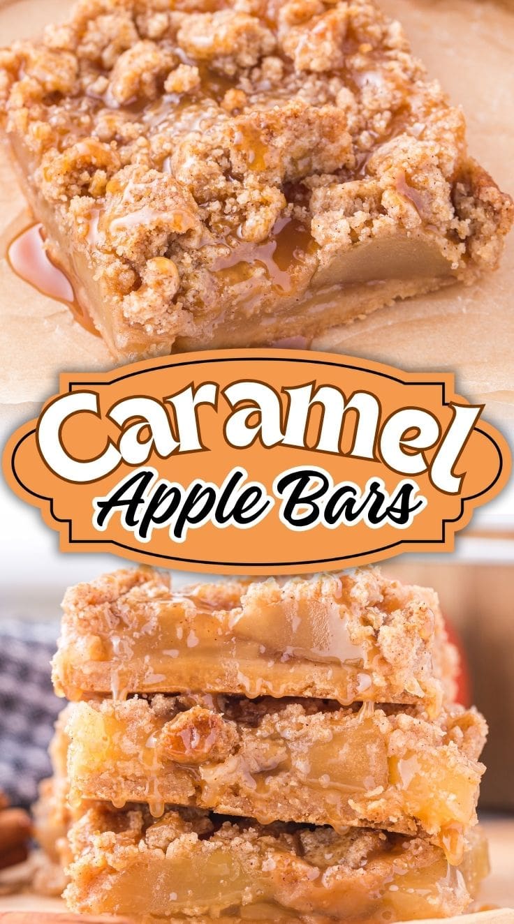 3 pieces Caramel Apple Bars stacked on top of each other