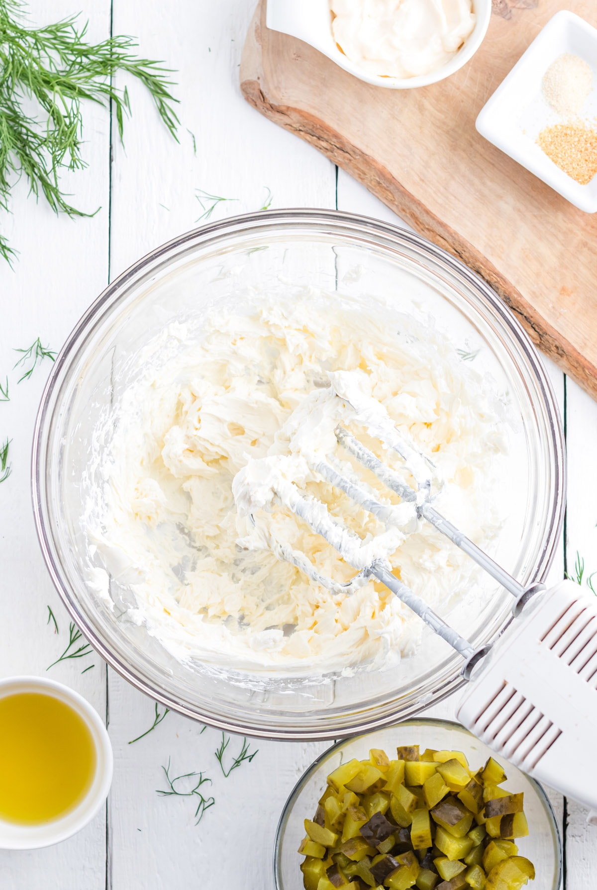 Mix cream cheese with an electric mixer
