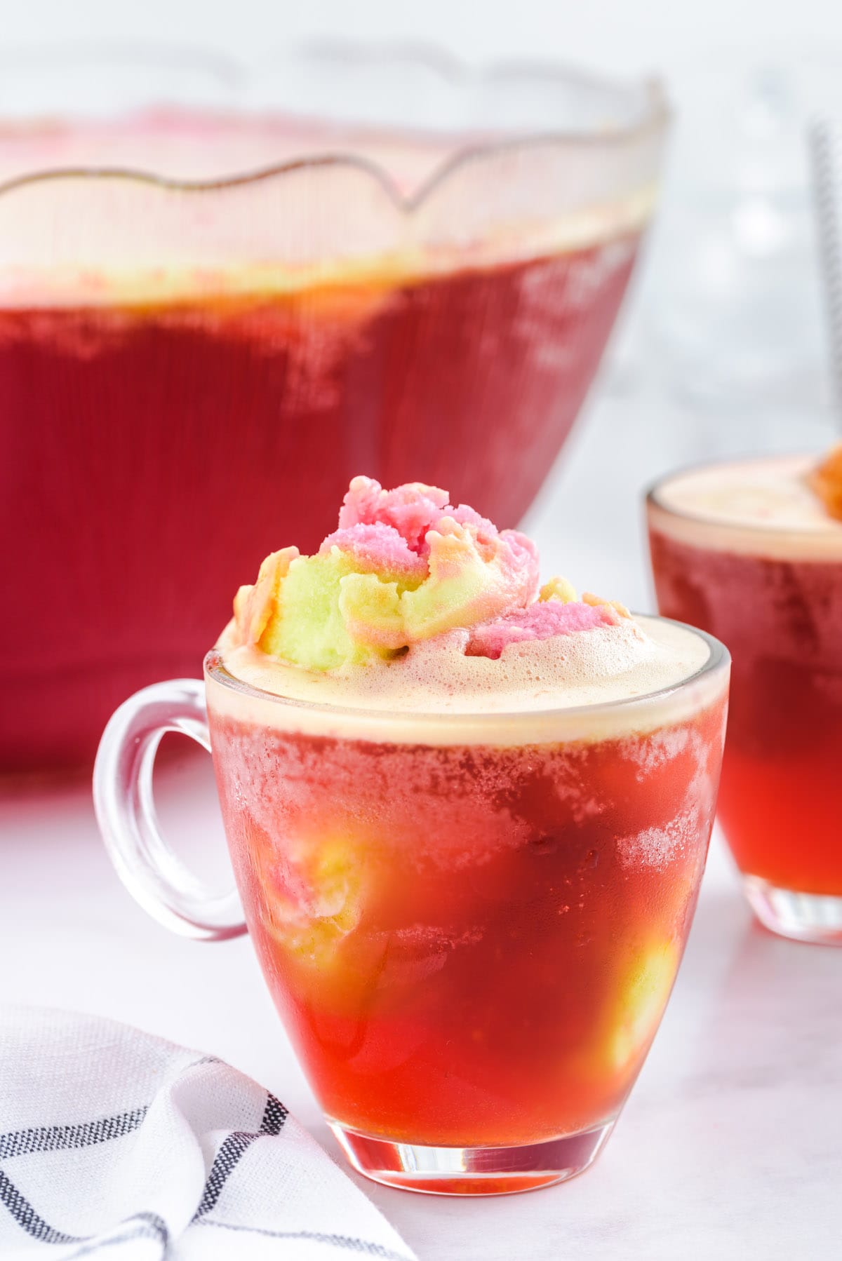 rainbow sherbet punch in a glass