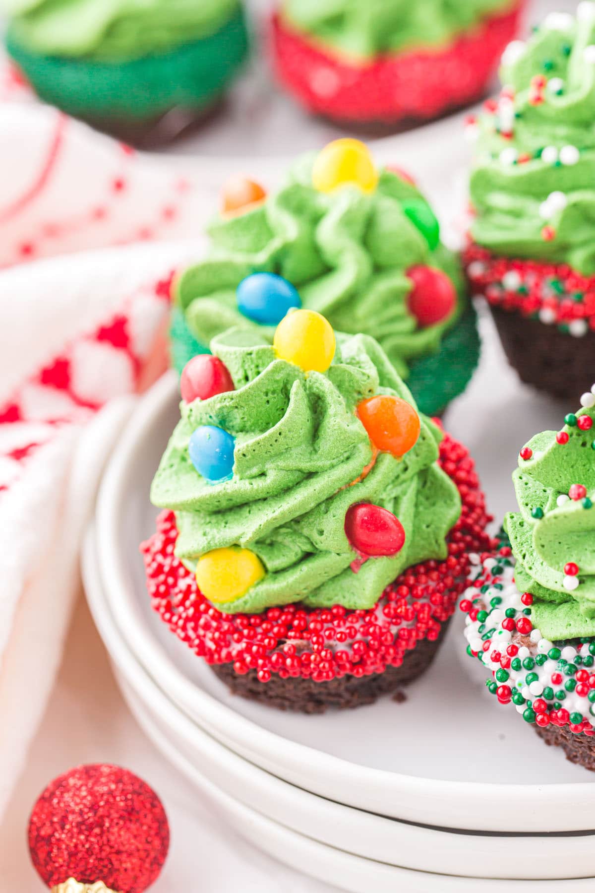 Christmas Tree Brownie Cups on a plate