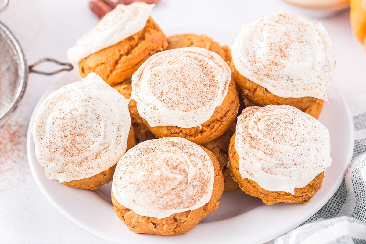 a couple of Pumpkin Cake Mix Cookies on the plate.