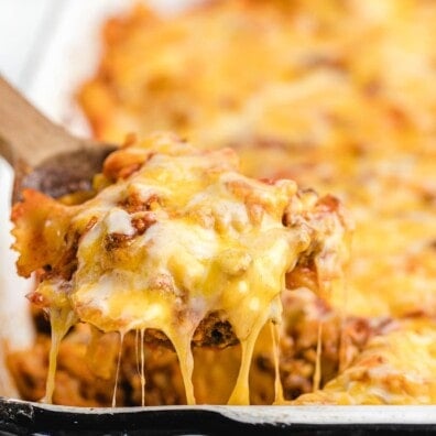 A spoonful of sloppy joe casserole.