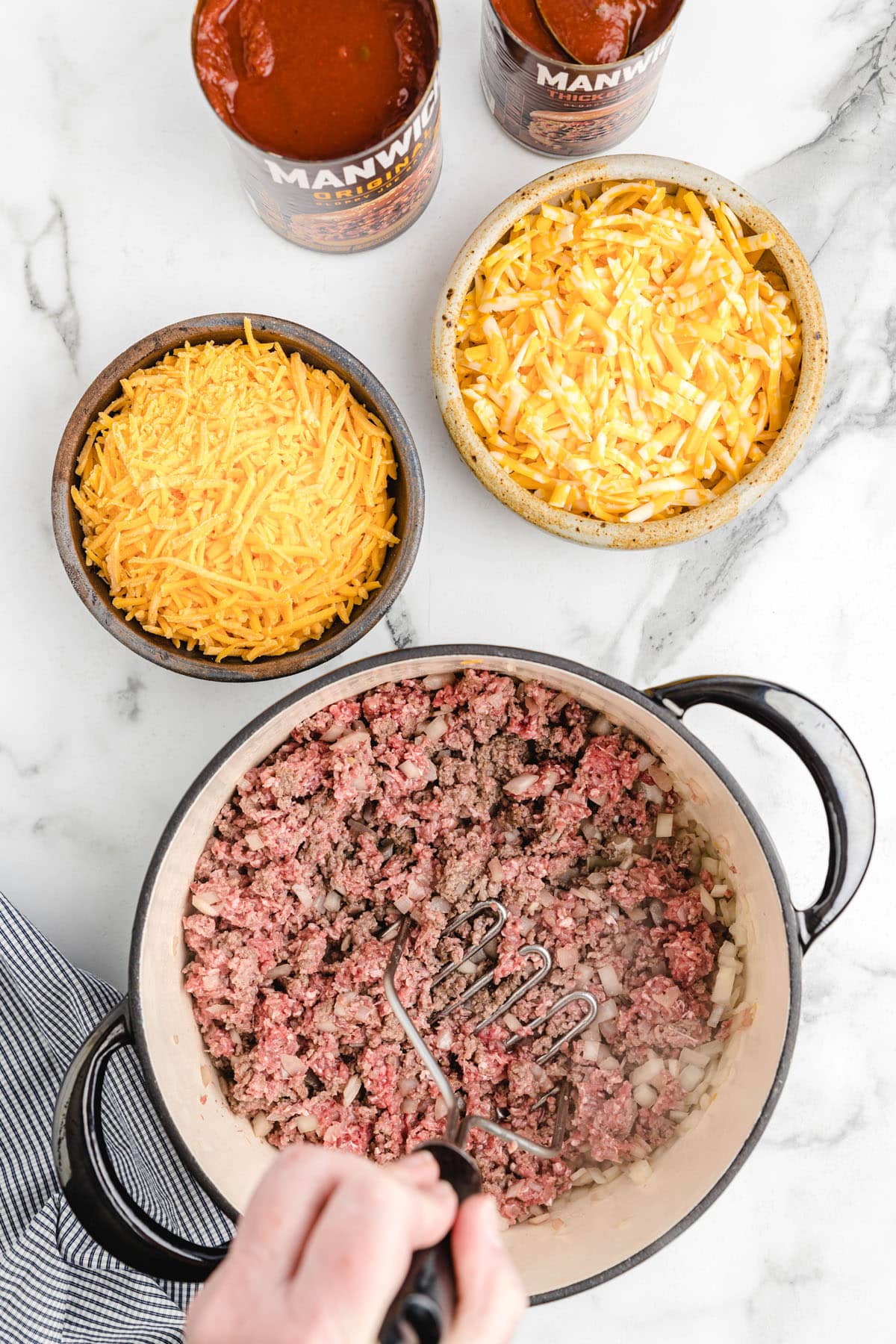 brown ground beef in a pot
