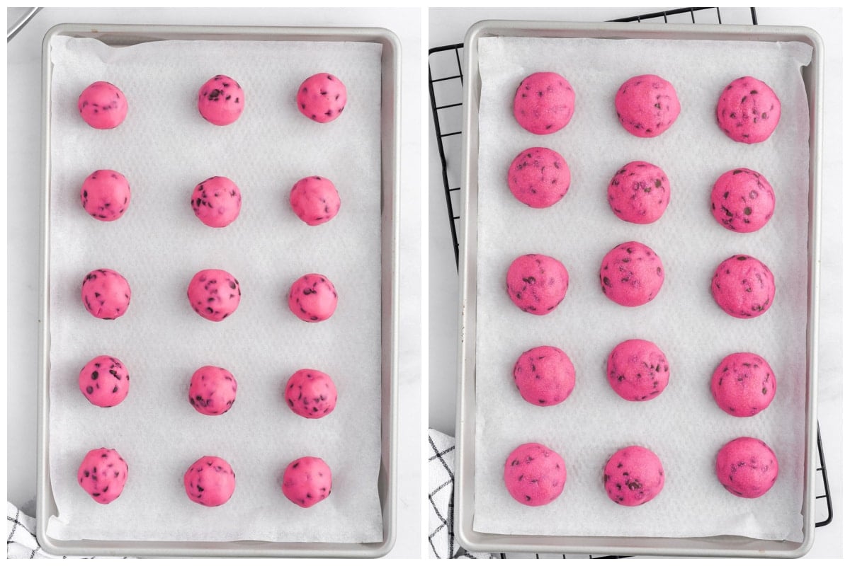roll dough into ball and place in baking sheet. 