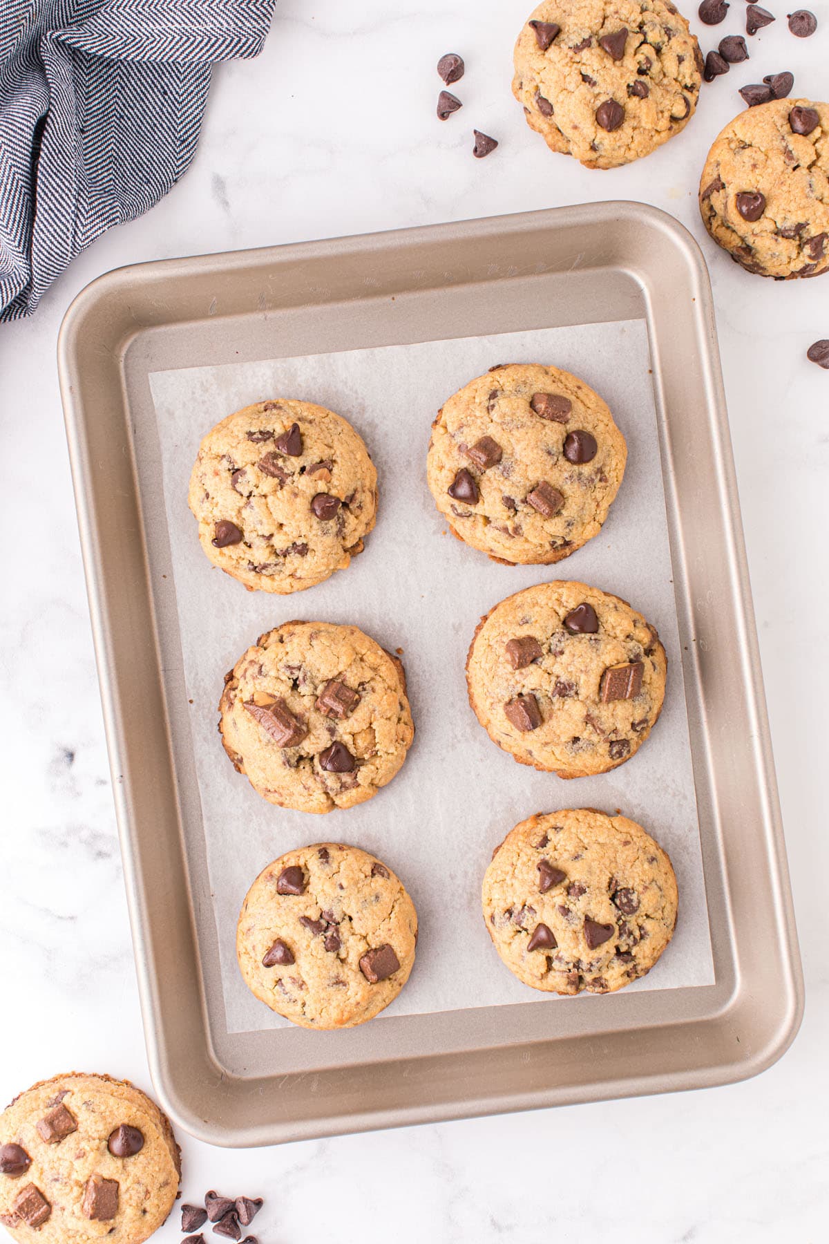 Browned Butter Chocolate Chip Cookies in a baking sheet