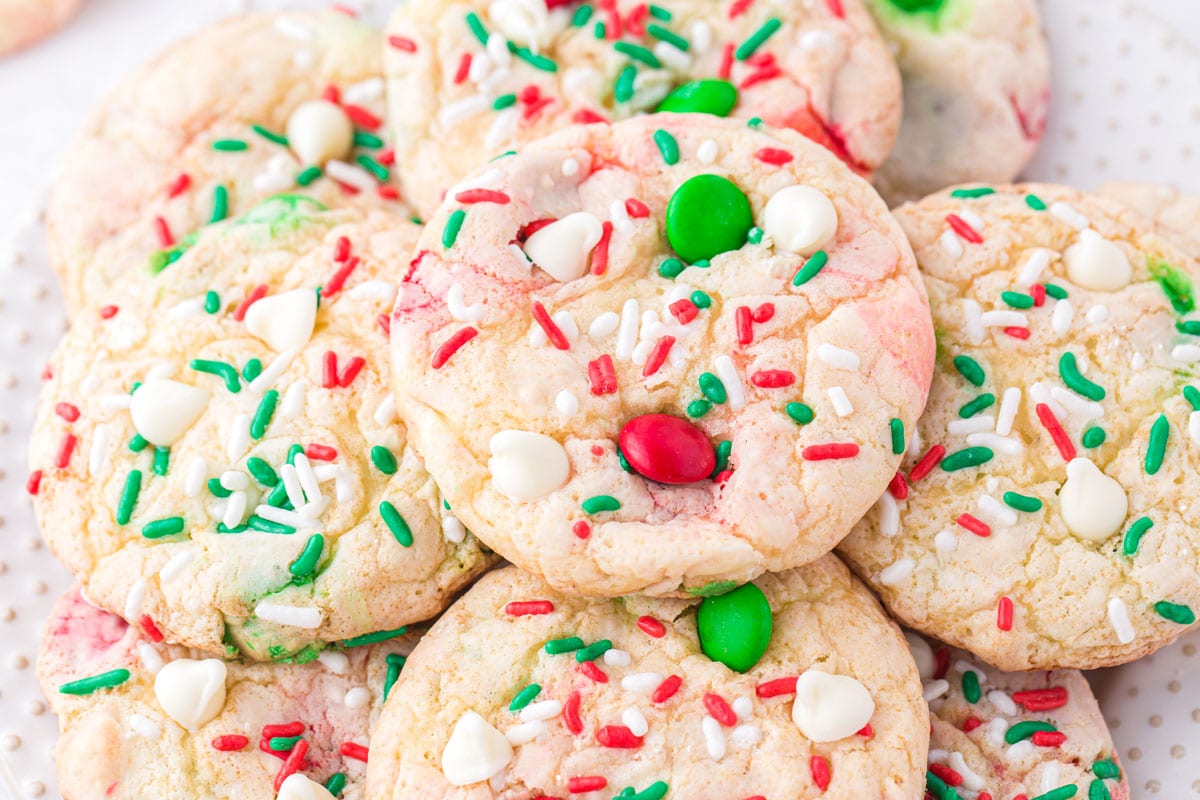 stacked christmas cake mix cookies