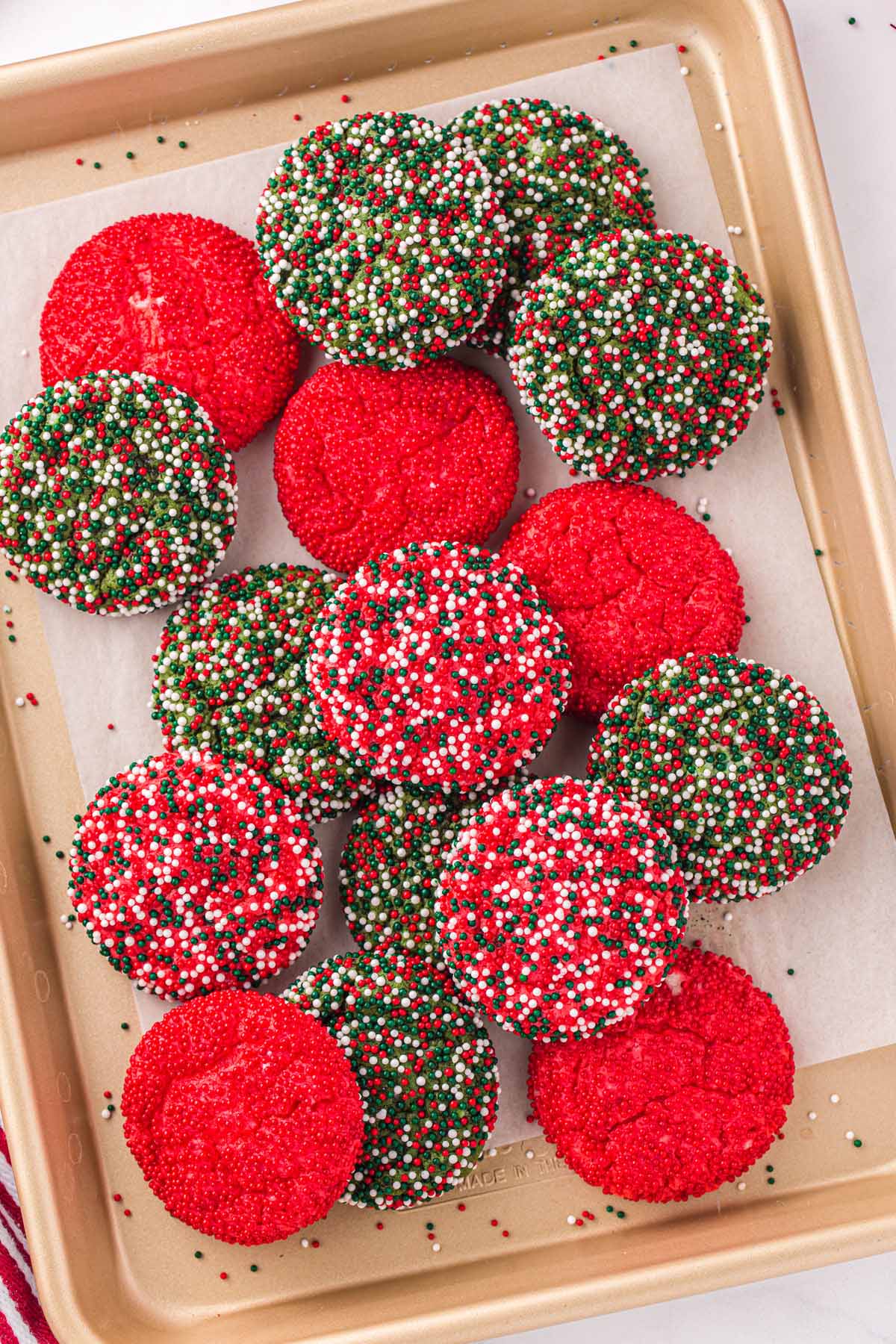 christmas sprinkle cookies in a baking tray