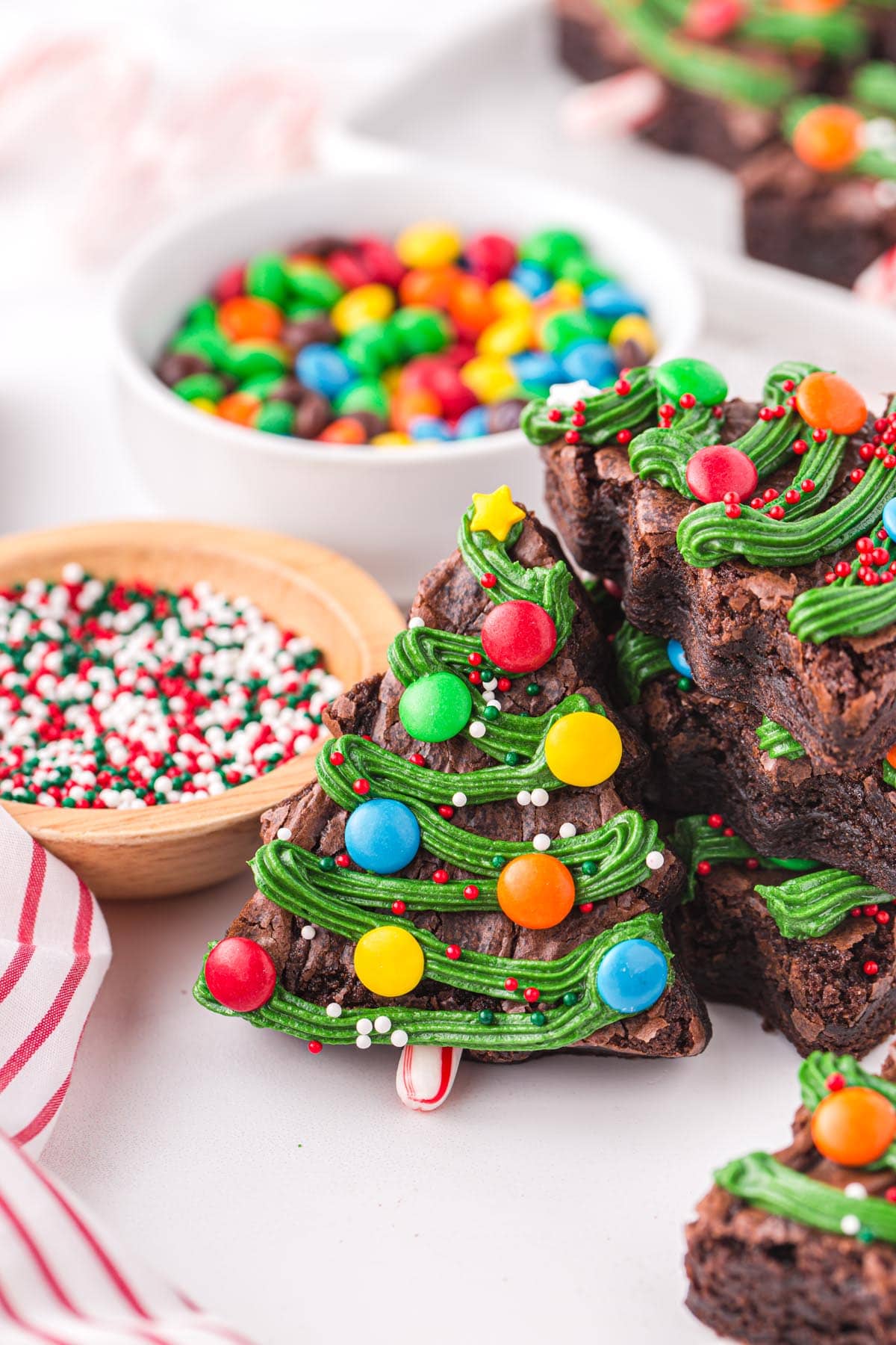 christmas tree brownies with m&m's
