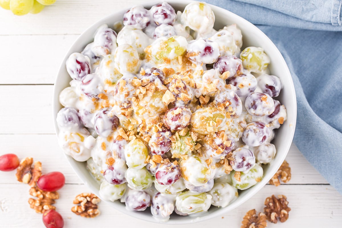 grape salad in a white bowl