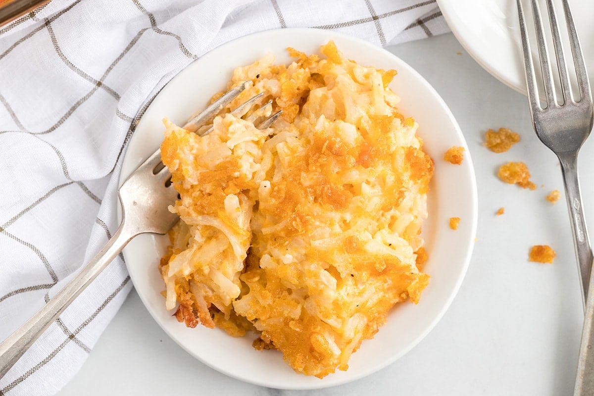 cheesy potato casserole on a plate