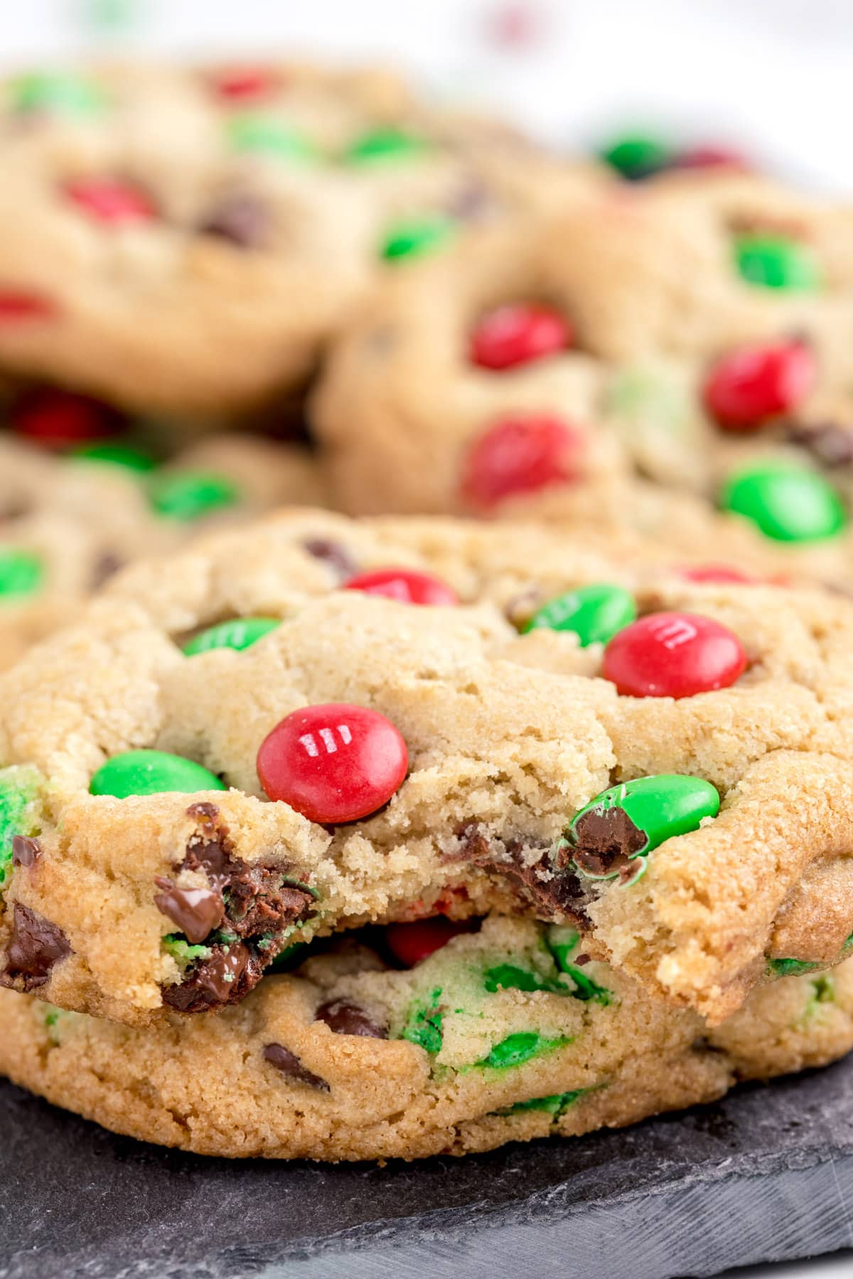bitten M&M Christmas cookies