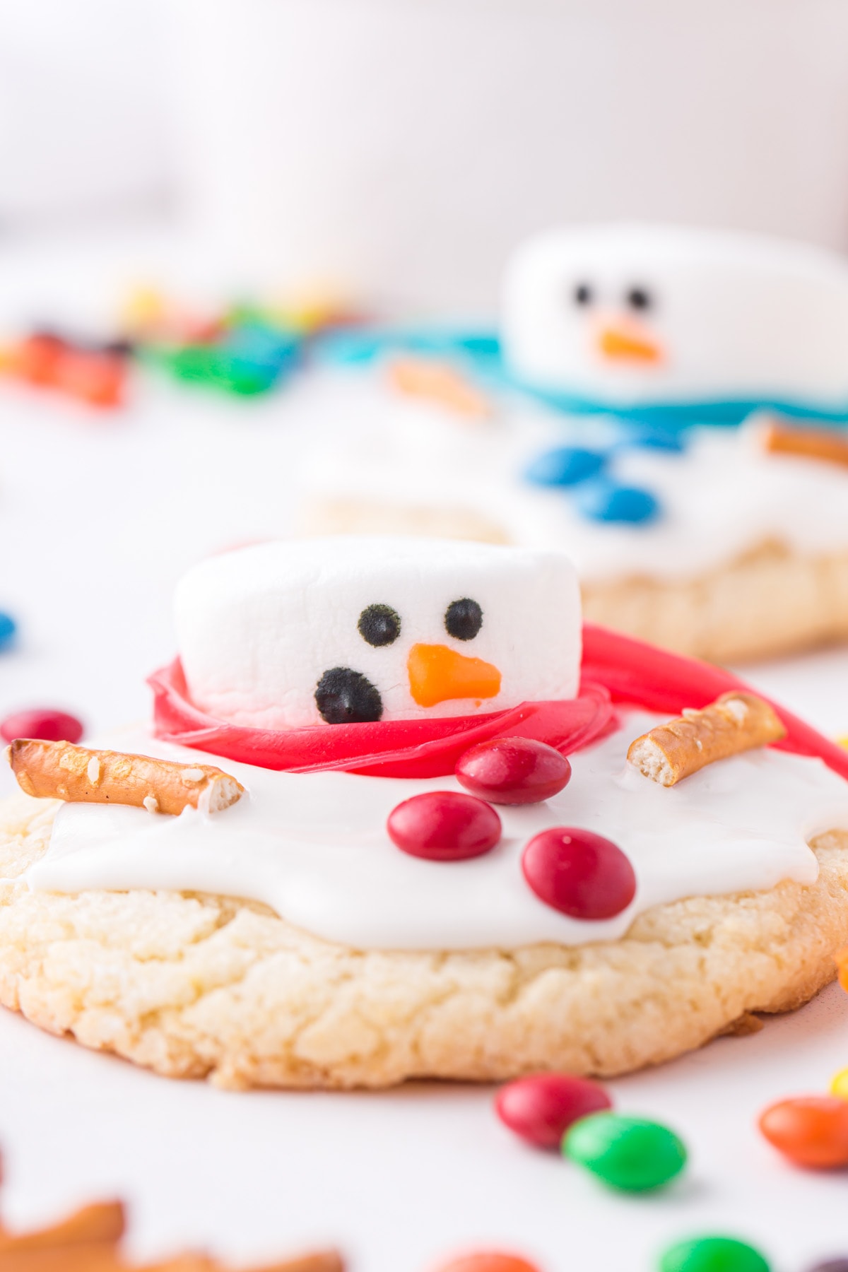 snowman cookies with red m&m's