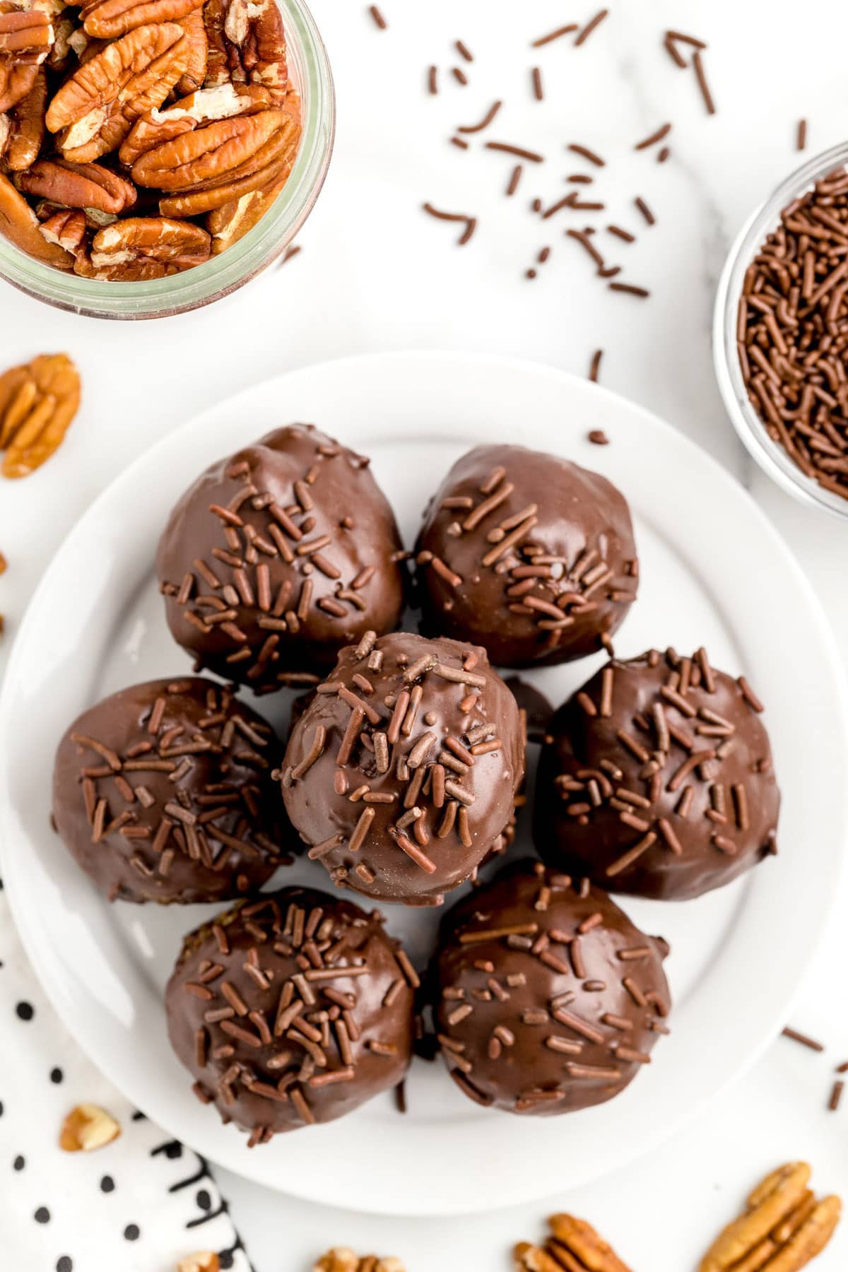 pecan balls with chocolate sprinkles