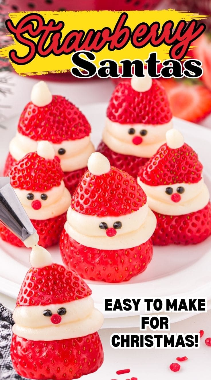 5 cute Strawberry Santas served on a white plate
