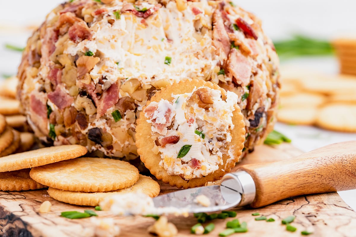 bacon cheese ball served with crackers
