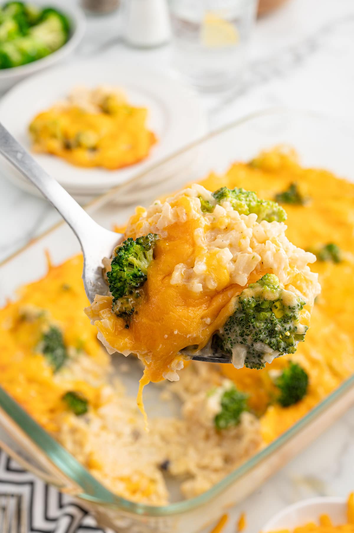 a spoonful of broccoli and rice casserole. 