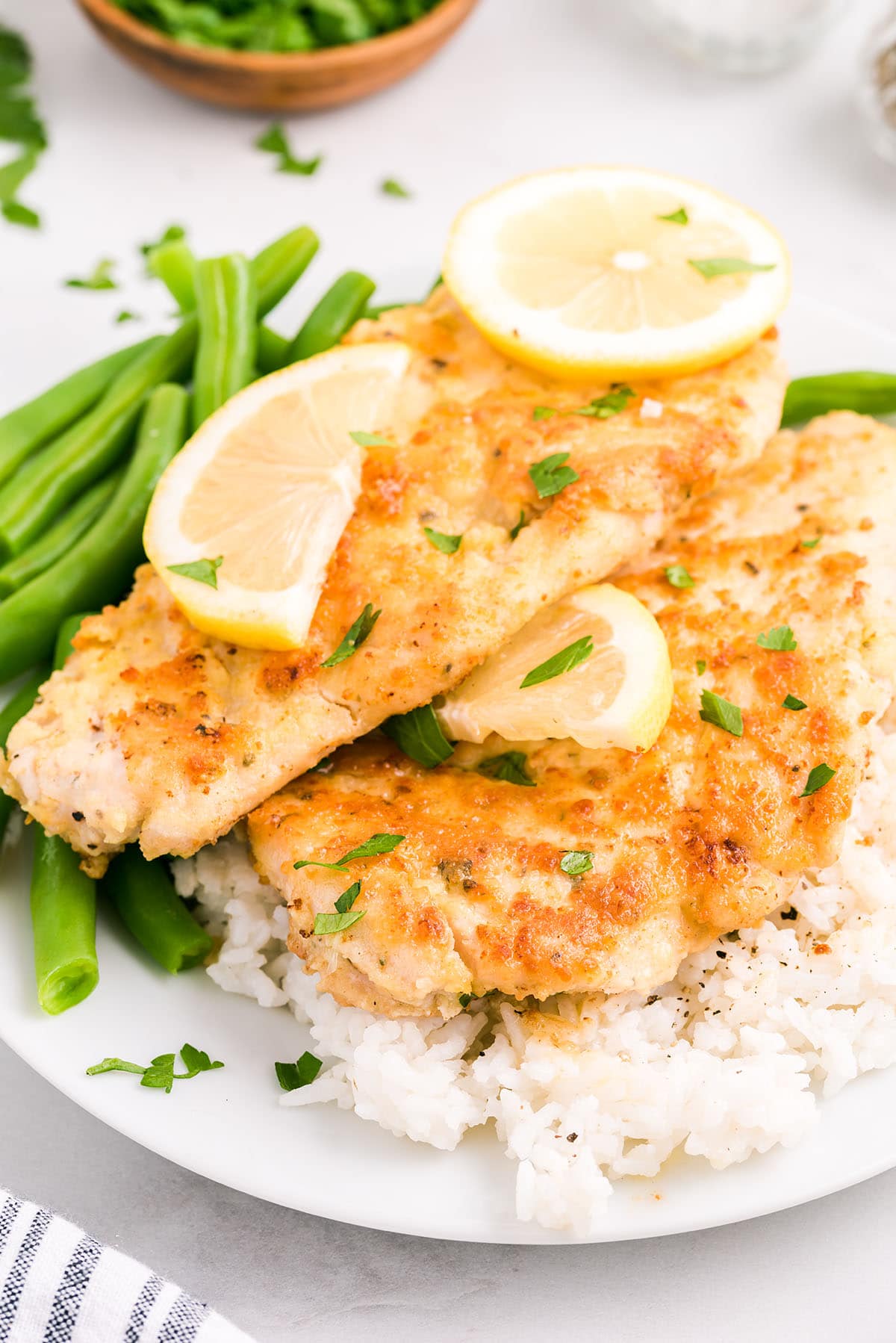 lemon chicken served with rice