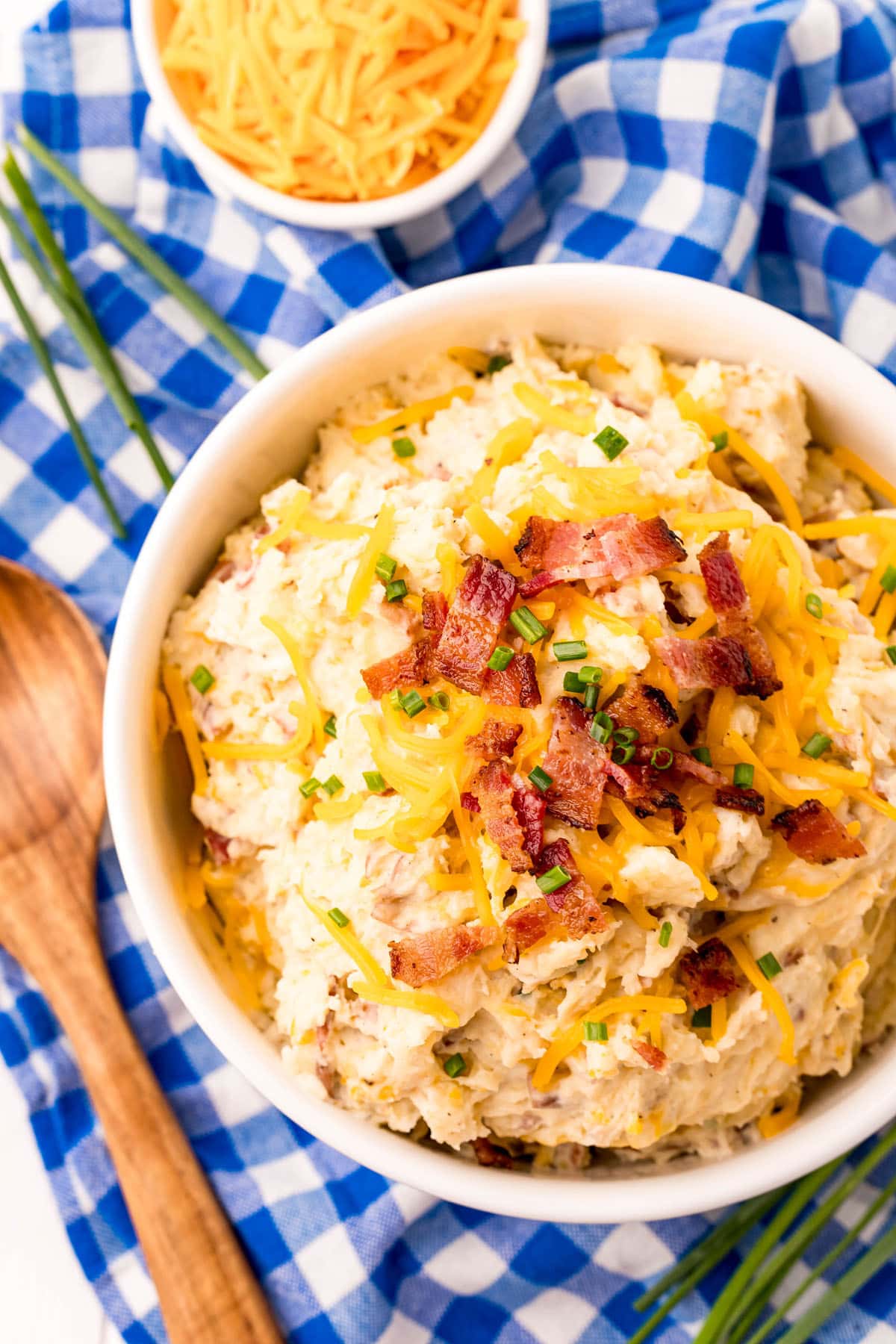 loaded mashed potatoes in a bowl