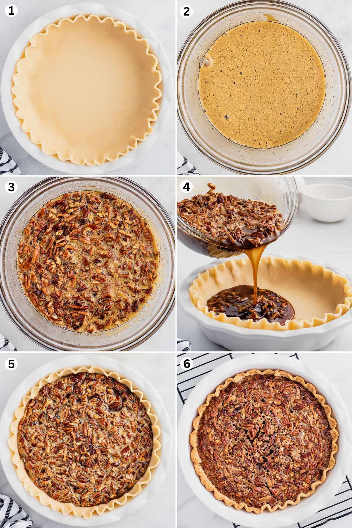 Fit pie crust along the bottom and sides of your pie dish and crimp the edges. make the sugar mixture and add the pecans. pour into the pie crust and bake. 