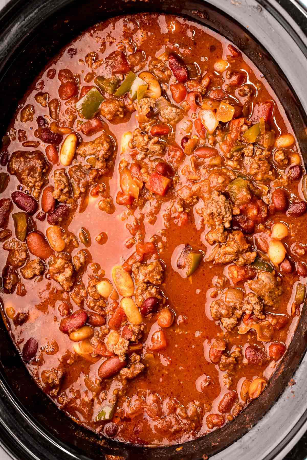 Slow Cooker Chili in the bowl