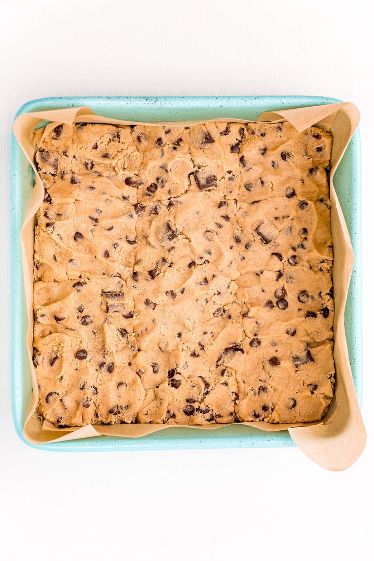 press cookie dough into a square pan