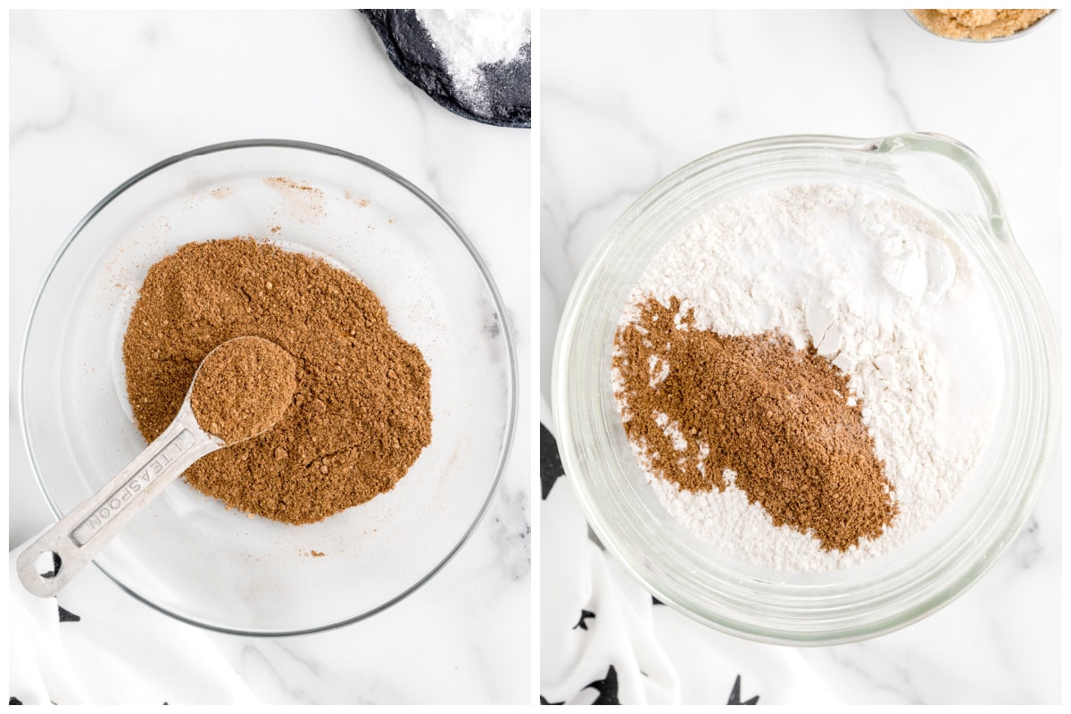 In a small bowl combine the cinnamon, ground ginger, nutmeg and cloves. In a medium mixing bowl combine the all-purpose flour, baking soda, baking powder, salt and the spice blend