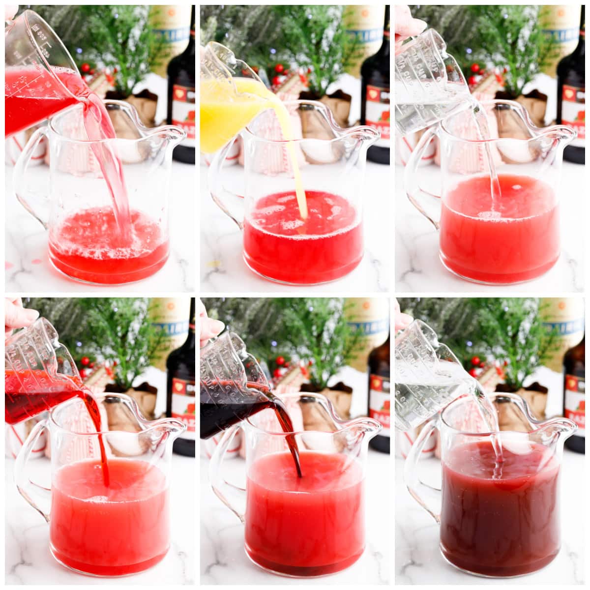 Combine the cranberry-pineapple juice blend, orange juice, lemon-lime soda, vodka, raspberry liqueur, and the grenadine in a large pitcher