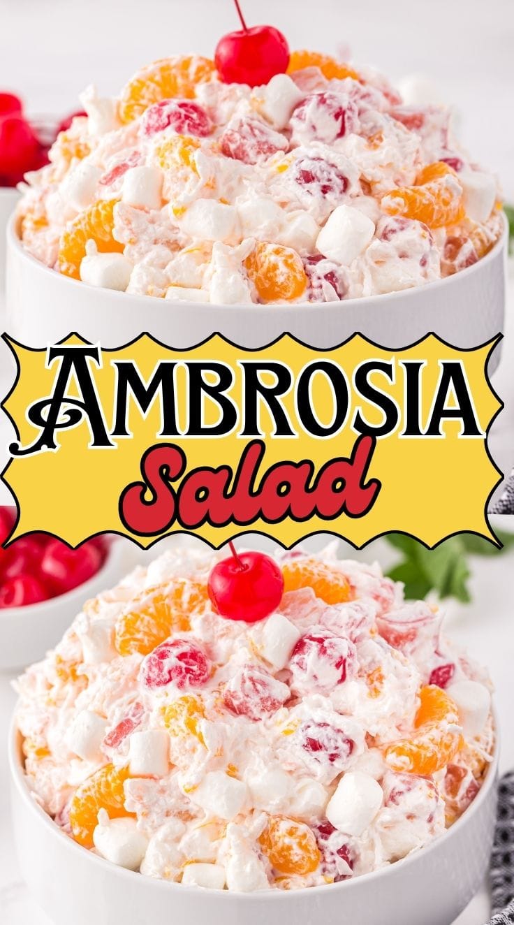 Creamy Ambrosia salad served in a white bowl