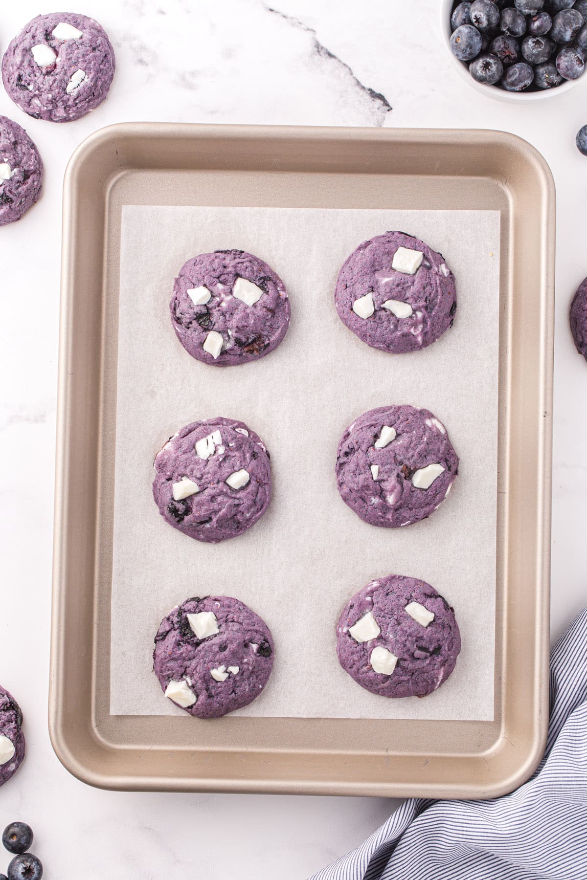 blueberry cookies in baking pan