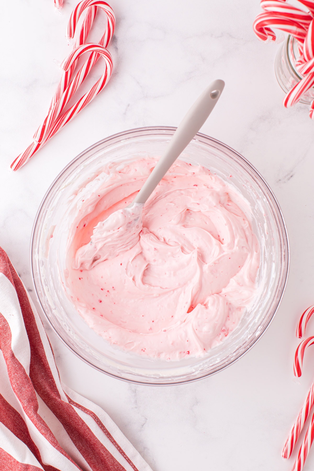 add crushed candy canes into the mixture
