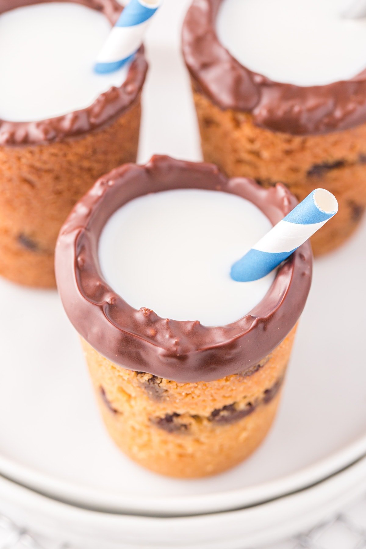 Chocolate Chip Cookie Shooters with milk