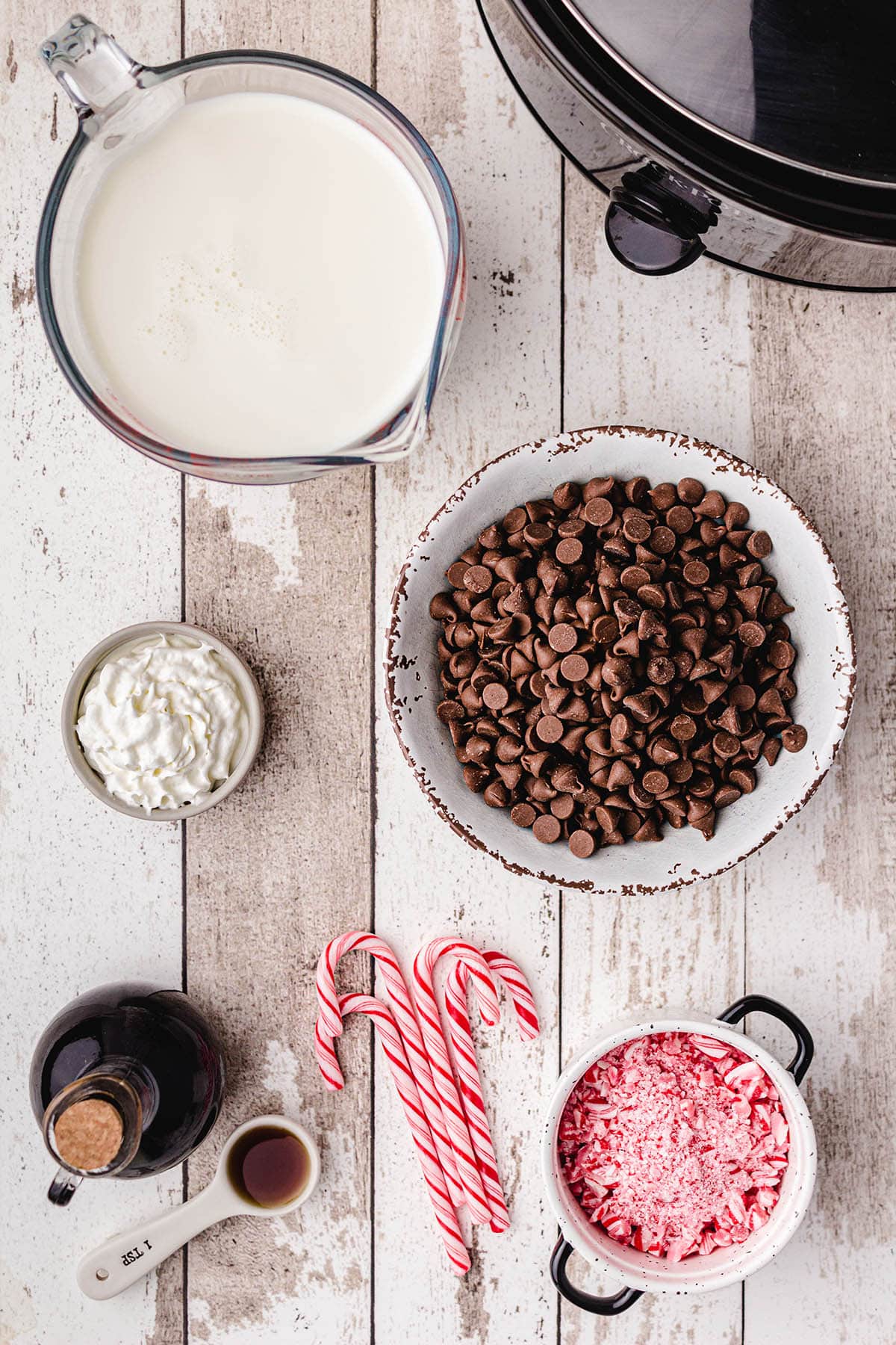 ingredients for Crockpot Peppermint Hot Chocolate