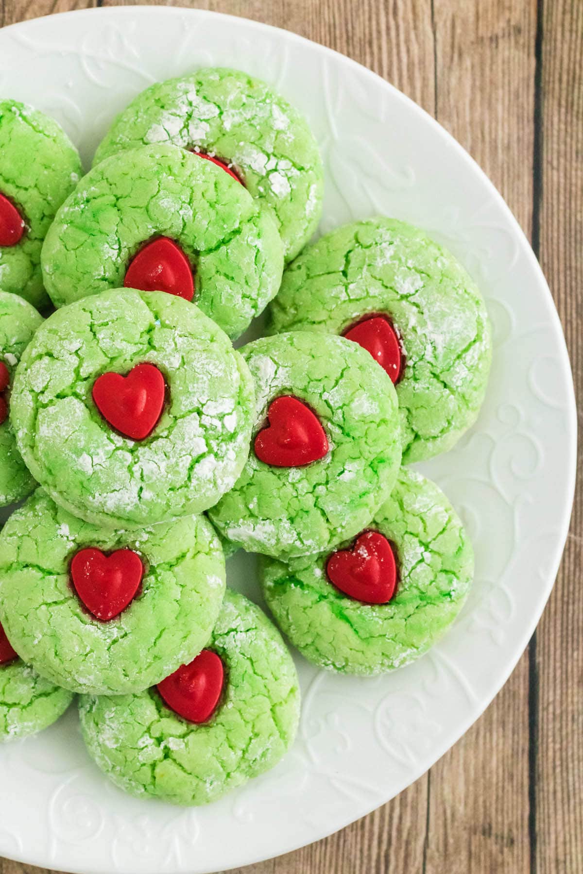 grinch cake mix cookies on top of a plate