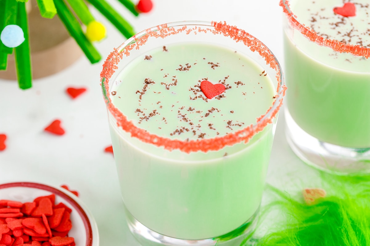 a glass of grinch cocktail