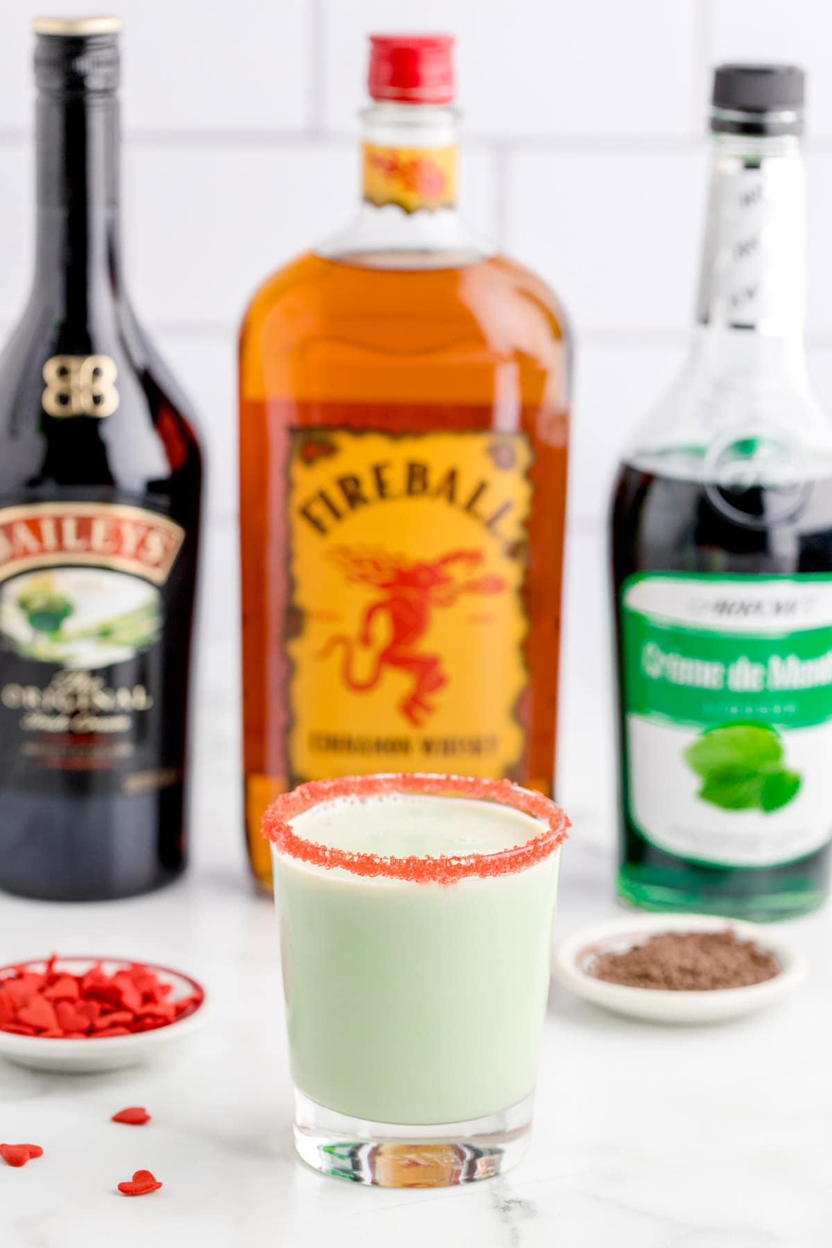 small glass with grinch cocktail
