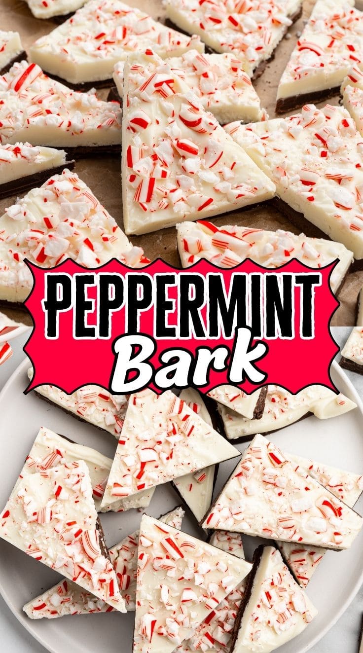Peppermint bark scattered on a wooden surface