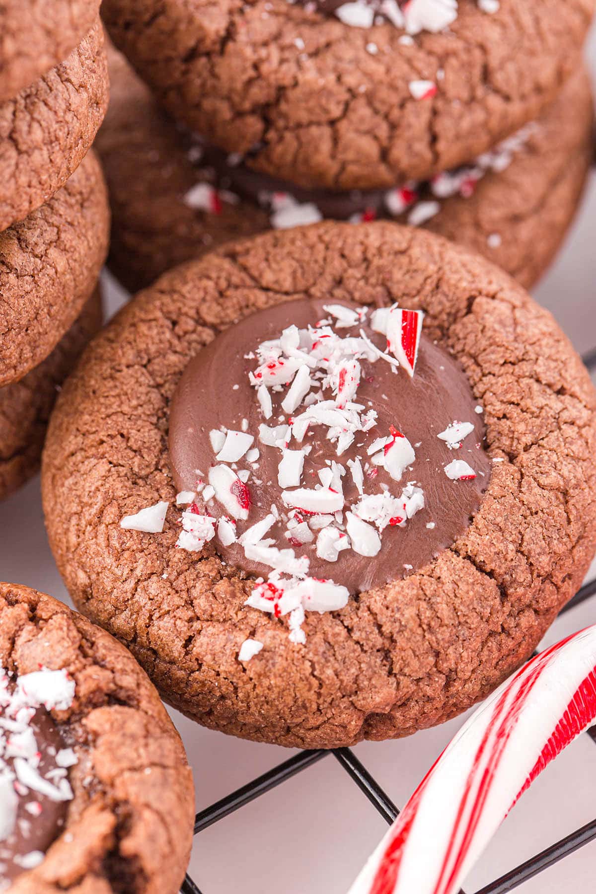 chocolate peppermint thumbprint cookies
