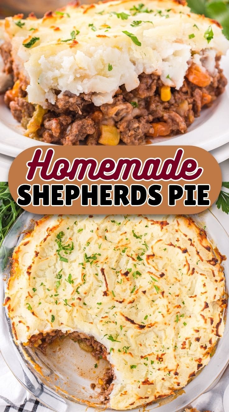 A portion of shepherds pie served on a white plate.