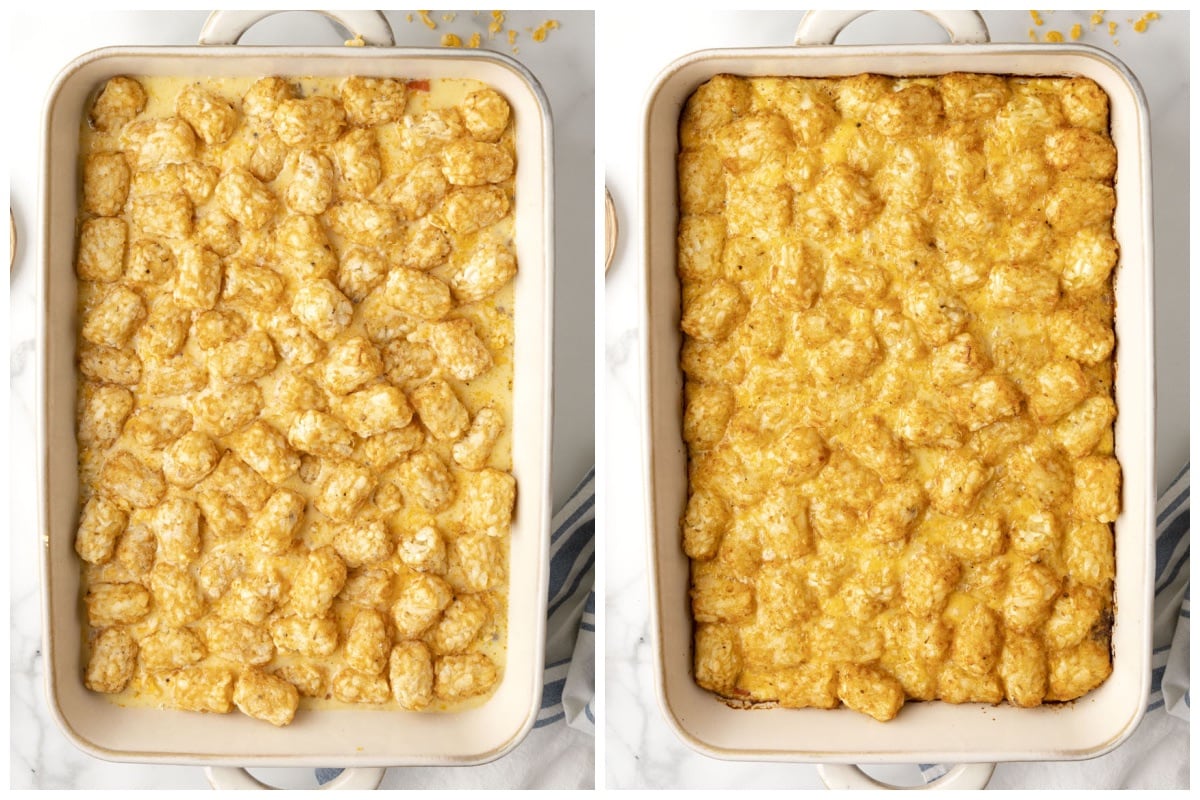 sprinkle tater tots over the baking pan too