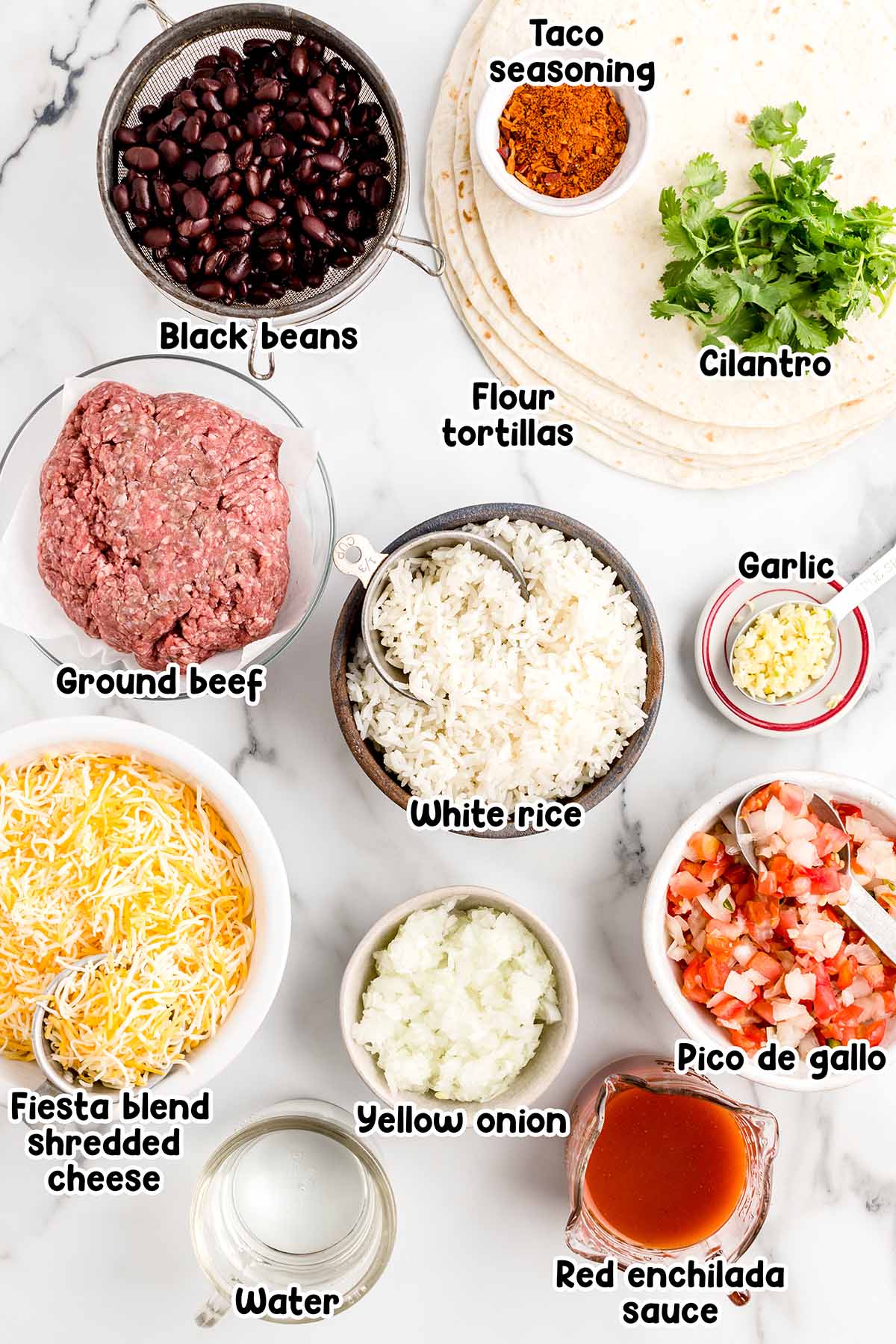 Baked Burritos ingredients.