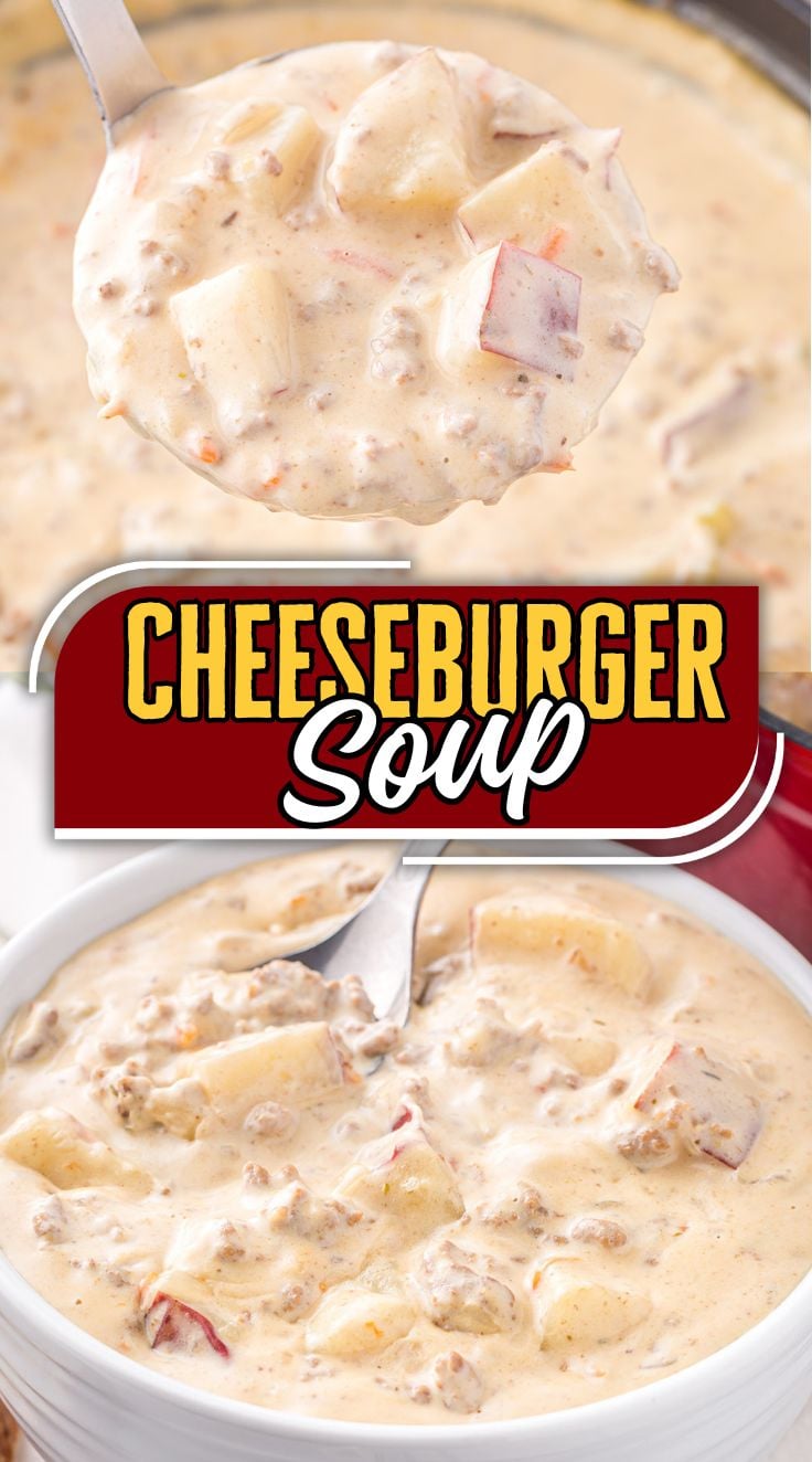Easy Cheeseburger Soup served inside a bowl