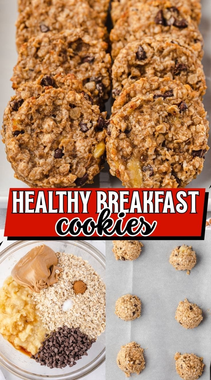 2 row of healthy Banana Oat Breakfast Cookies made from Banana and Oat. Banana Oat Breakfast Cookies ingredients in a glass bowl.