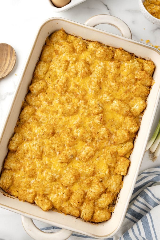Breakfast Tater Tot Casserole with Sausage - Princess Pinky Girl
