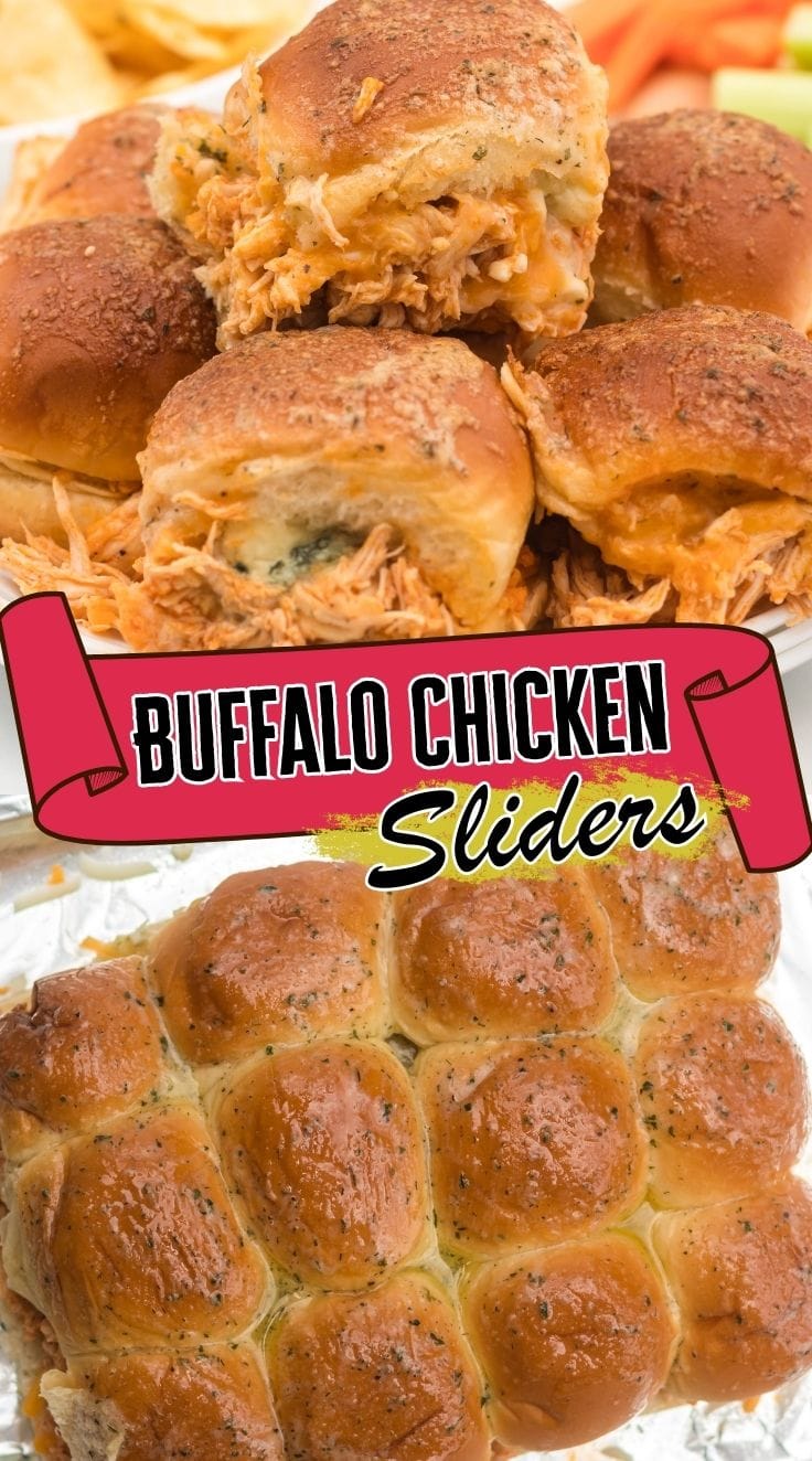 Baked buffalo chicken sliders, filled with shredded buffalo chicken and melted cheese, served fresh from the oven.