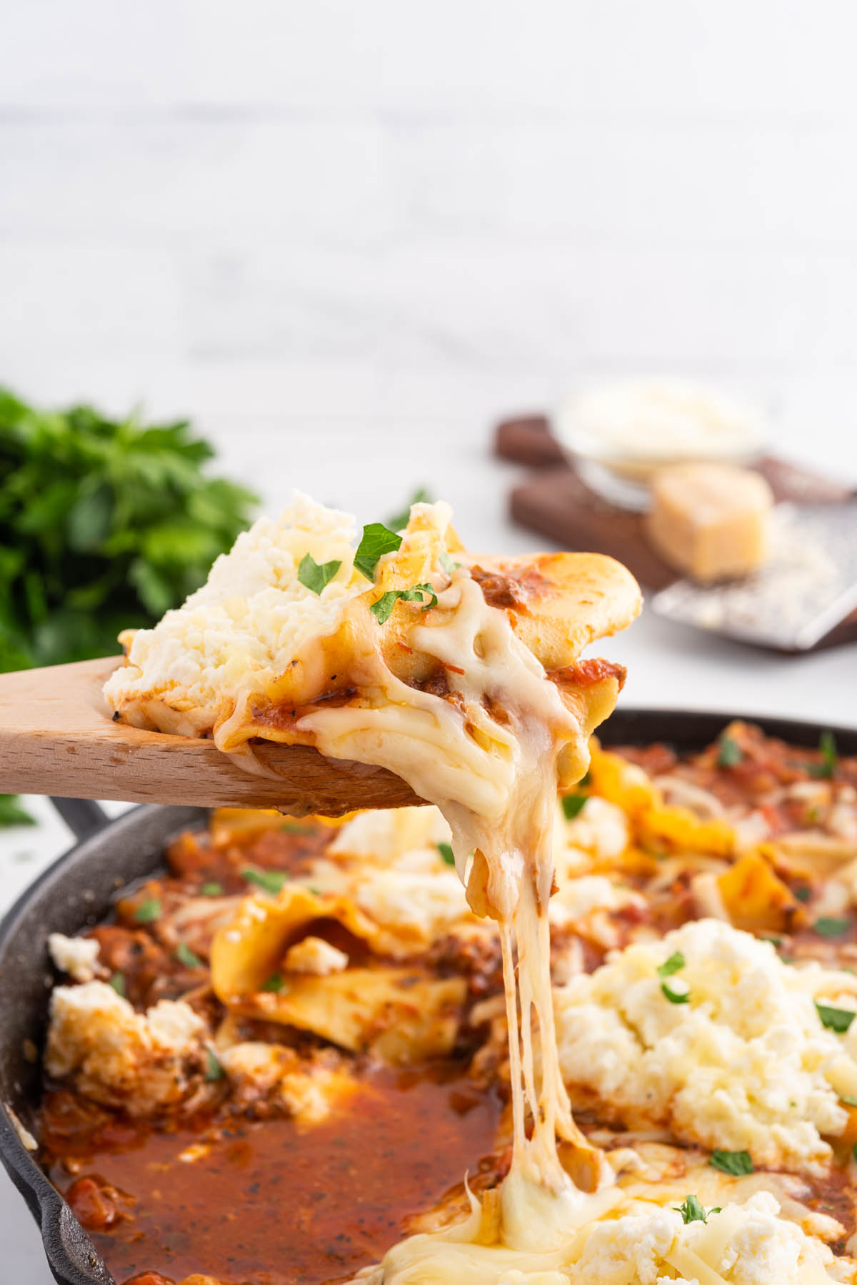 skillet lasagna with melted cheese