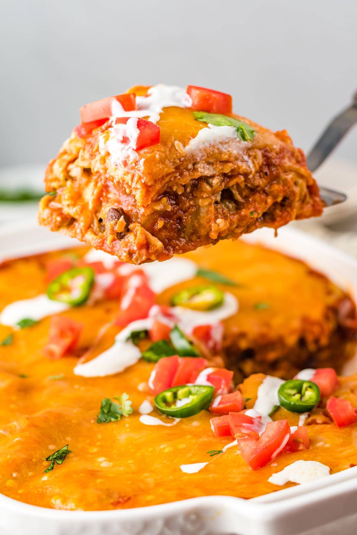 beef enchilada casserole with topping